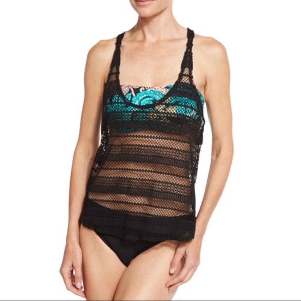 Splendid Swim Cover-Up Crocheted Racerback Tank Medium NWT Black